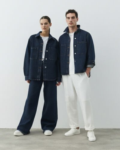 Unisex Çift Cepli Jean Ceket Çift Paket Lacivert 