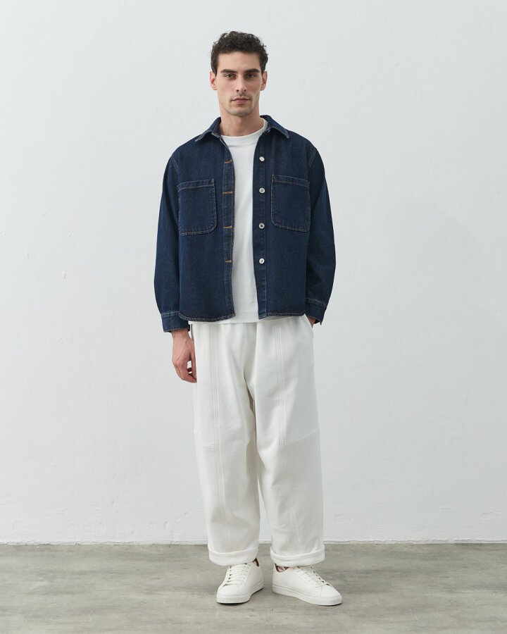 Unisex Çift Cepli Jean Ceket Çift Paket Lacivert - (1)