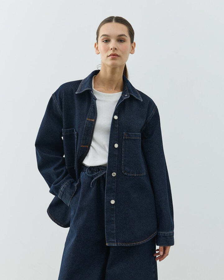 Unisex Çift Cepli Jean Ceket Çift Paket Lacivert - (1)