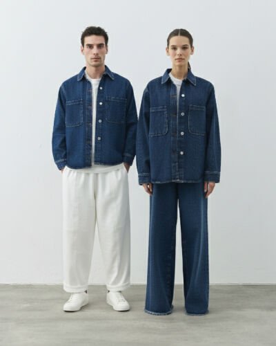 Unisex Çift Cepli Jean Ceket Çift Paket Mavi 