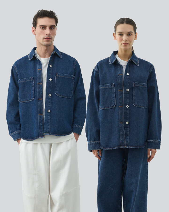 Unisex Çift Cepli Jean Ceket Çift Paket Mavi - 