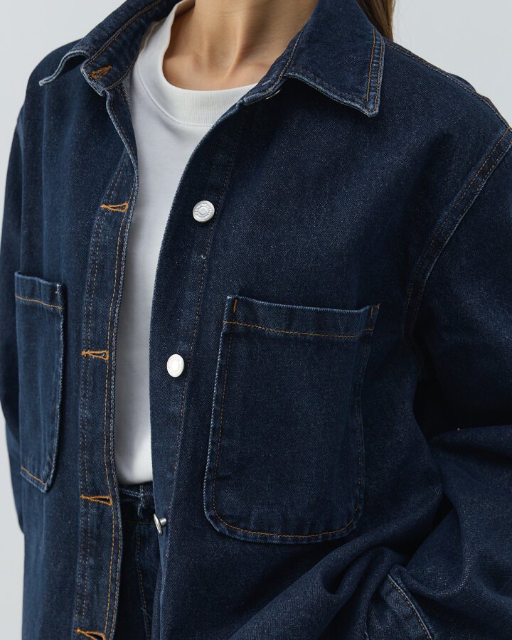 Unisex Çift Cepli Jean Ceket Lacivert - Aybikestil (1)