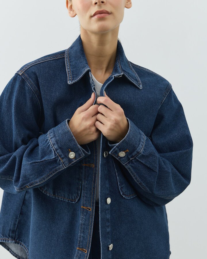 Unisex Çift Cepli Jean Ceket Mavi - Aybikestil (1)