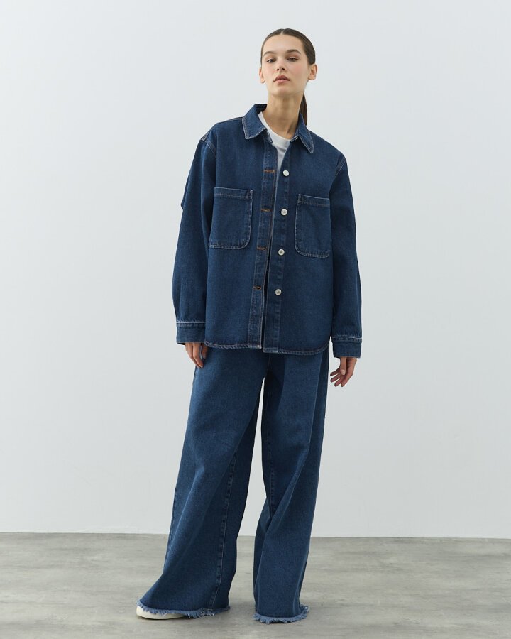 Unisex Çift Cepli Jean Ceket Mavi - Aybikestil (1)