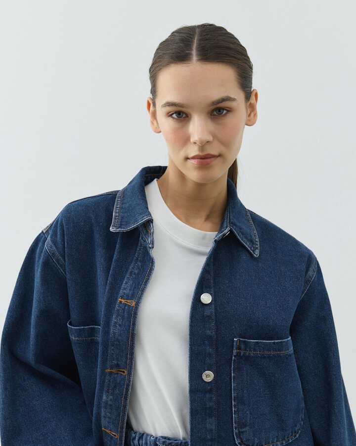 Unisex Çift Cepli Jean Ceket Mavi - Aybikestil (1)