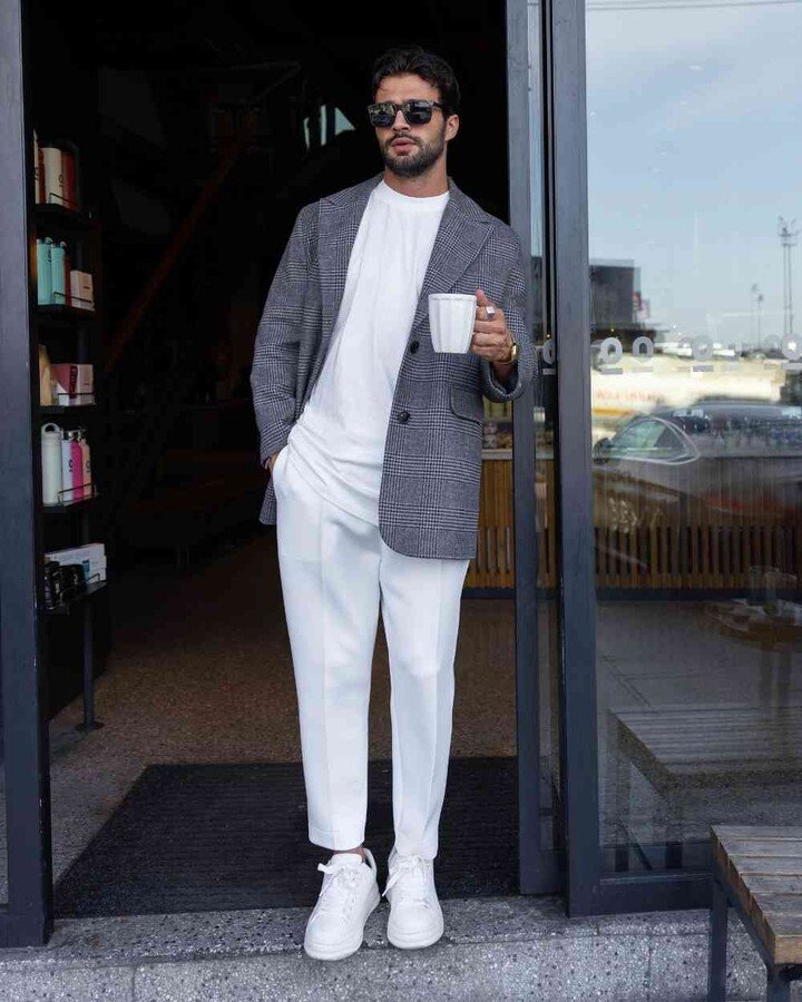 Erkek Limited Dad Blazer Ceket Gri Ekose