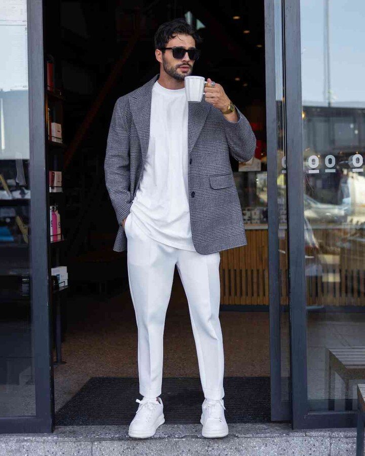 Erkek Limited Dad Blazer Ceket Gri Ekose
