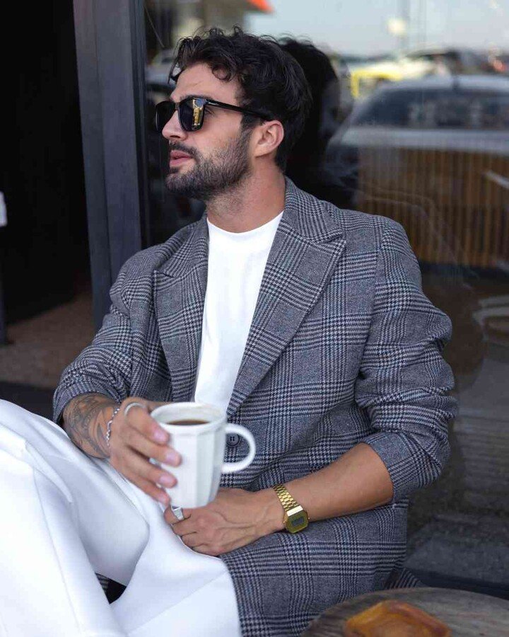 Erkek Limited Dad Blazer Ceket Gri Ekose