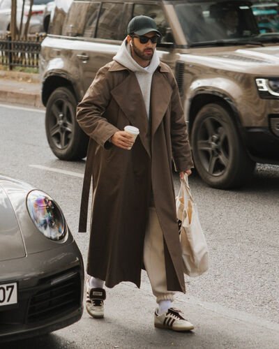 Erkek Minimal Oversize Uzun Trençkot Haki 