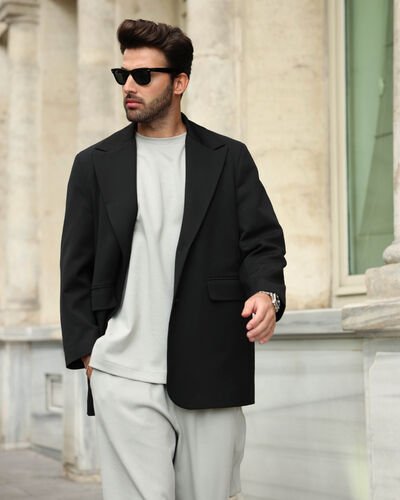 Erkek Oversize Dad Blazer Ceket Siyah 