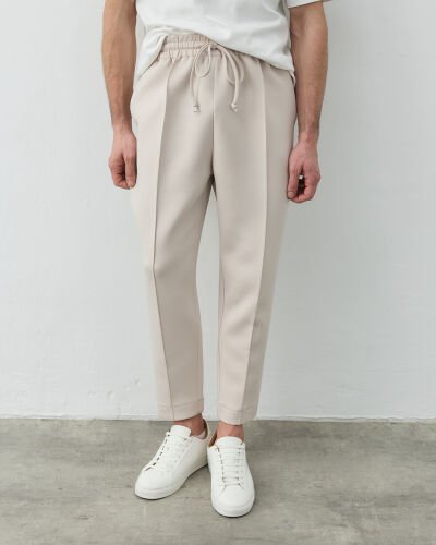 Erkek Puf Lastikli Cepli Havuç Kesim Pantolon Bej 