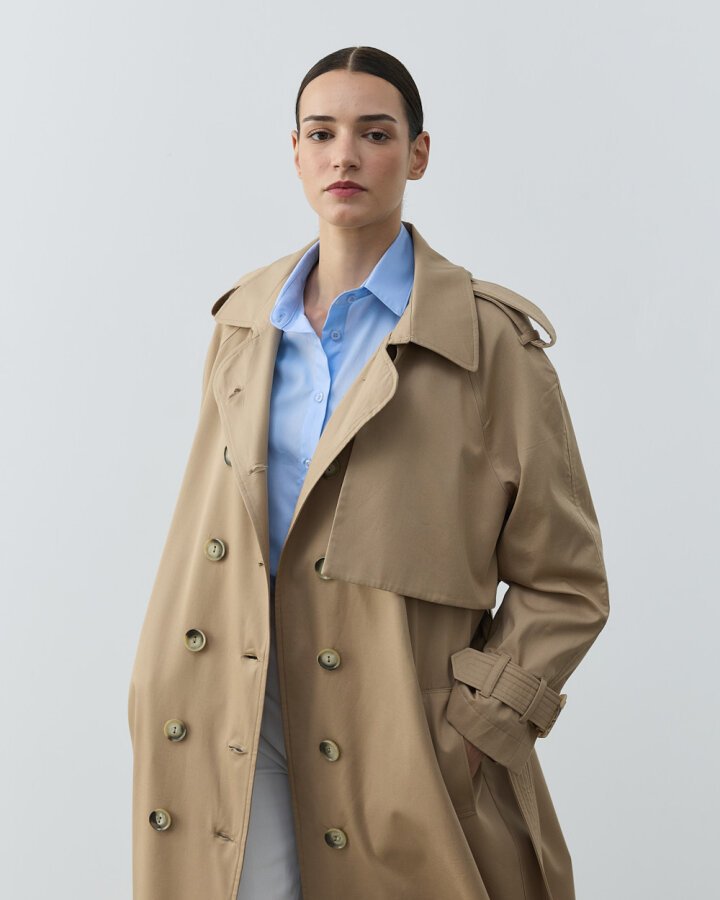 Paper Gabardin Uzun Düğmeli Allerli Klasik Trençkot Camel - Aybikestil (1)