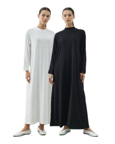 Uzun Kollu Elbise Astarı Paket Siyah-Ekru - Aybikestil