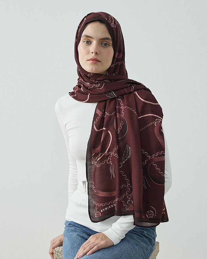 Viskon Şal Tassel Bordo - (1)