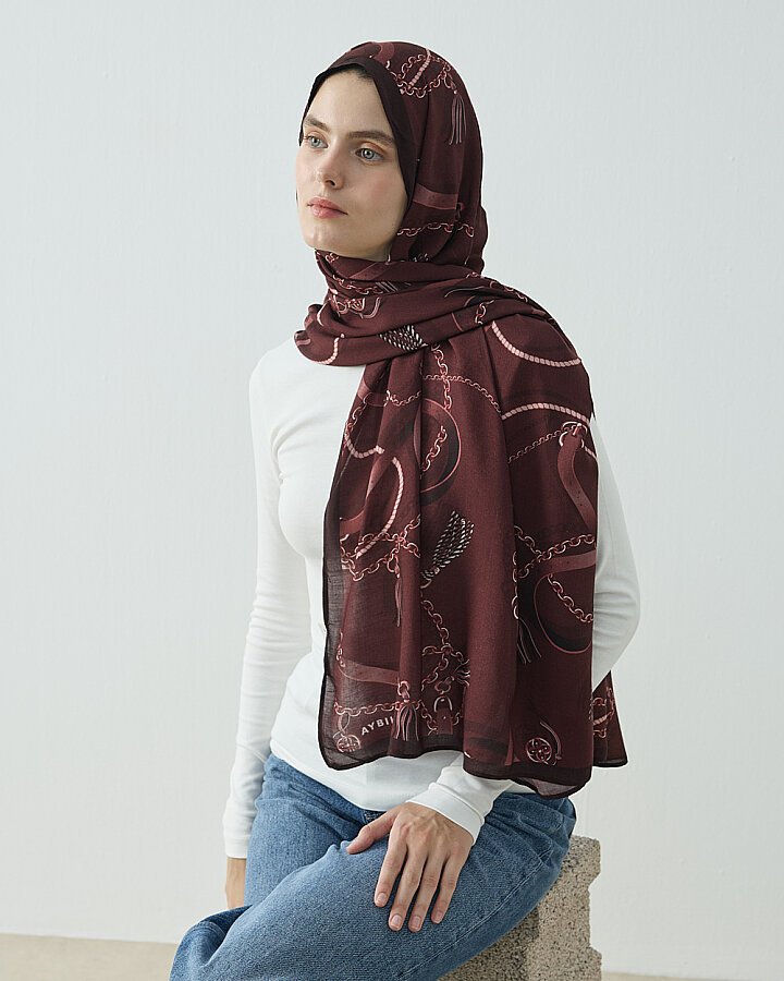 Viskon Şal Tassel Bordo - (1)