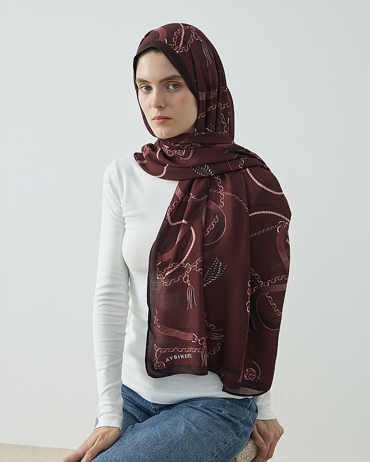 Viskon Şal Tassel Bordo - (1)