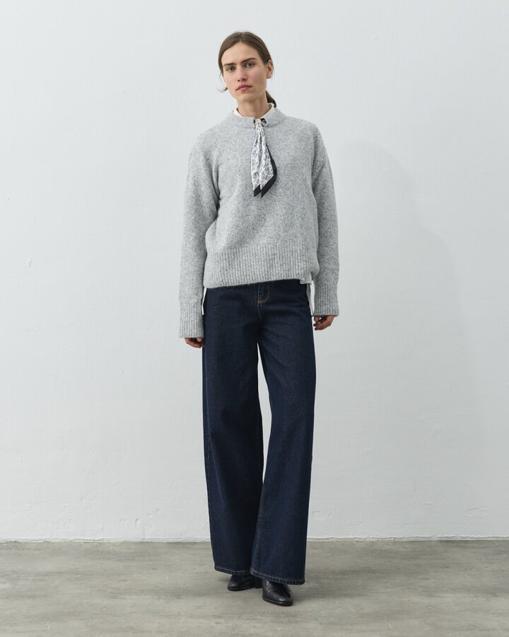 Yakası Fularlı Kazak Gri - Aybikestil (1)