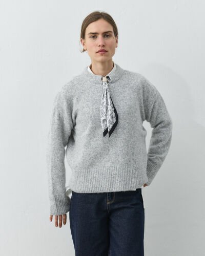 Yakası Fularlı Kazak Gri 