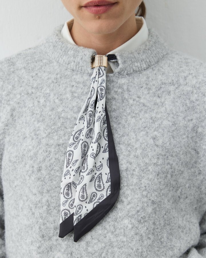 Yakası Fularlı Kazak Gri - Aybikestil (1)