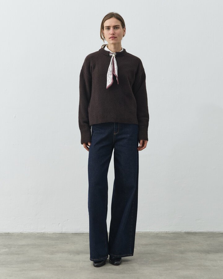 Yakası Fularlı Kazak Kahverengi - Aybikestil (1)