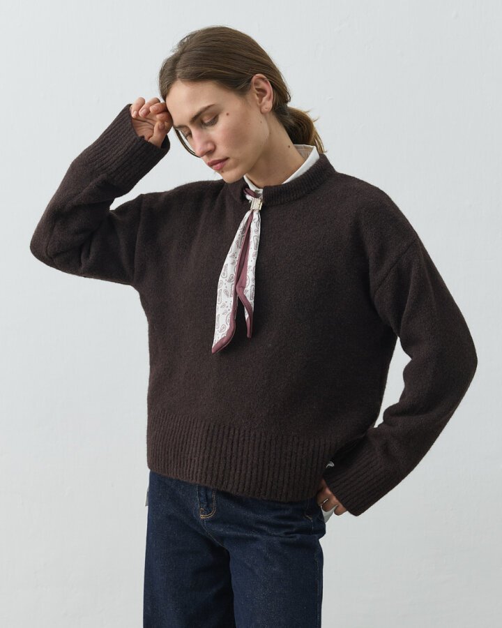 Yakası Fularlı Kazak Kahverengi - Aybikestil (1)