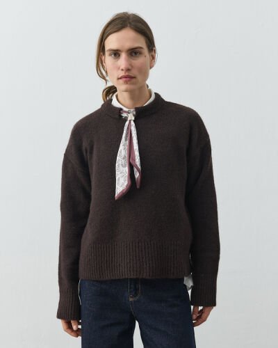 Yakası Fularlı Kazak Kahverengi 