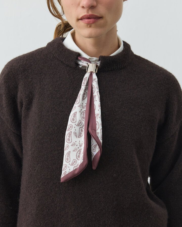 Yakası Fularlı Kazak Kahverengi - Aybikestil (1)