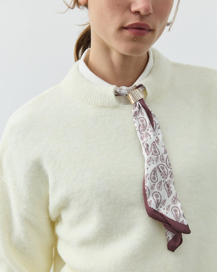 Yakası Fularlı Kazak Krem - Aybikestil (1)