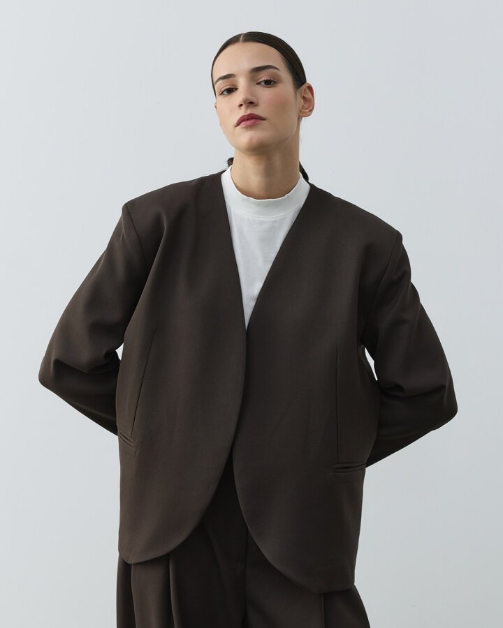 Yakasız Blazer Ceket Acı Kahve - Aybikestil (1)