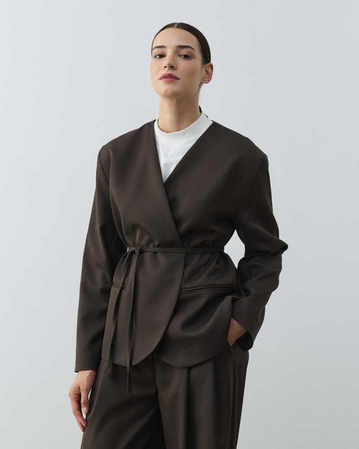 Yakasız Blazer Ceket Acı Kahve - Aybikestil