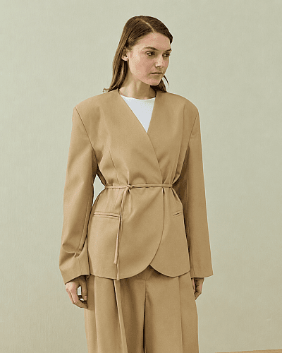 Yakasız Blazer Ceket Camel 