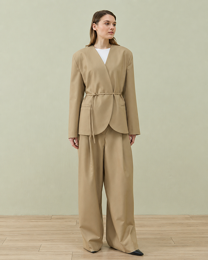 Yakasız Blazer Ceket Camel - Aybikestil (1)