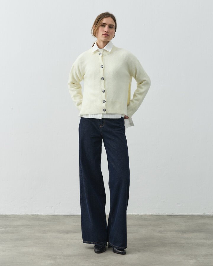 Yandan Yırtmaçlı Hırka Krem - Aybikestil (1)