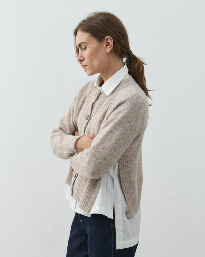 Yandan Yırtmaçlı Hırka Vizon