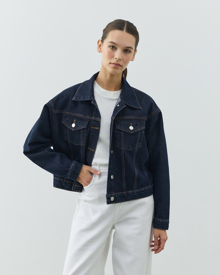 Yarasa Kol Kısa Jean Ceket Lacivert - Aybikestil (1)