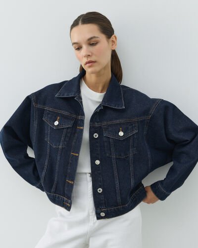 Yarasa Kol Kısa Jean Ceket Lacivert 