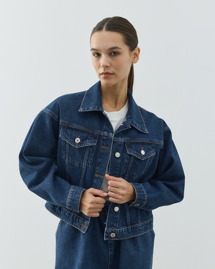 Yarasa Kol Kısa Jean Ceket Mavi - Aybikestil (1)