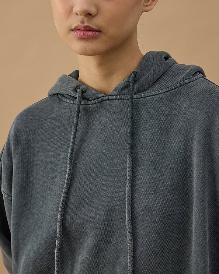 Yıkamalı Cotton İki İplik Kapüşonlu Hoodie Sweatshirt Antrasit - Aybikestil (1)