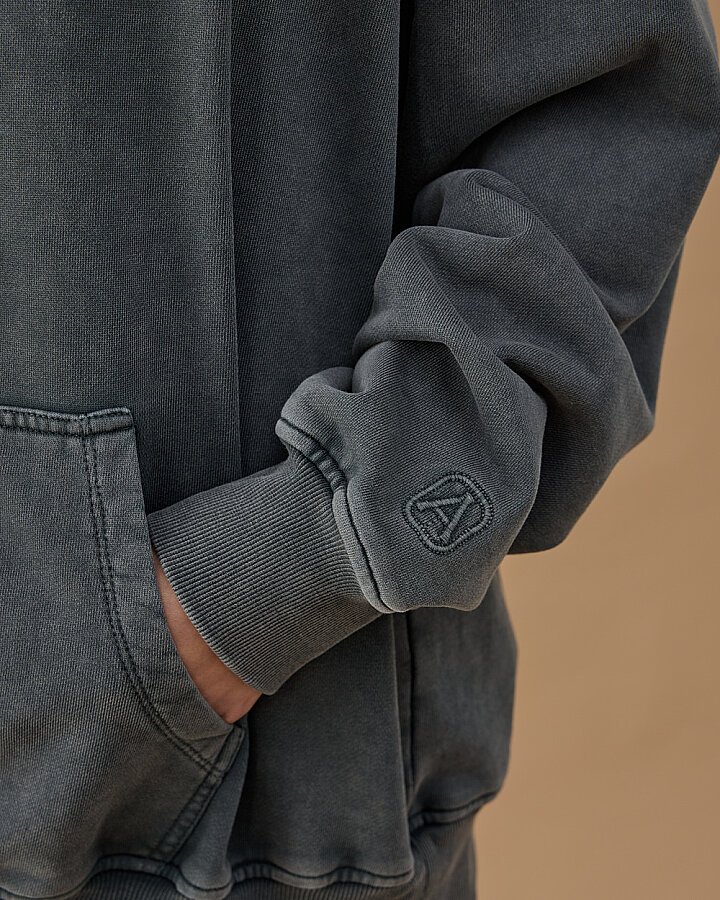 Yıkamalı Cotton İki İplik Kapüşonlu Hoodie Sweatshirt Antrasit - Aybikestil (1)