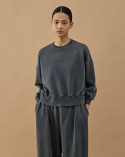 Yıkamalı Cotton İki İplik Mini Sweat Antrasit 