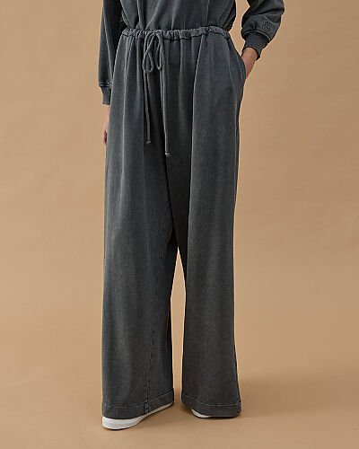 Yıkamalı Cotton İki İplik Wide Leg Bol Eşofman Altı Antrasit 