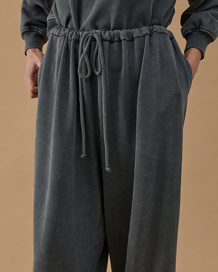 Yıkamalı Cotton İki İplik Wide Leg Bol Eşofman Altı Antrasit - Aybikestil (1)