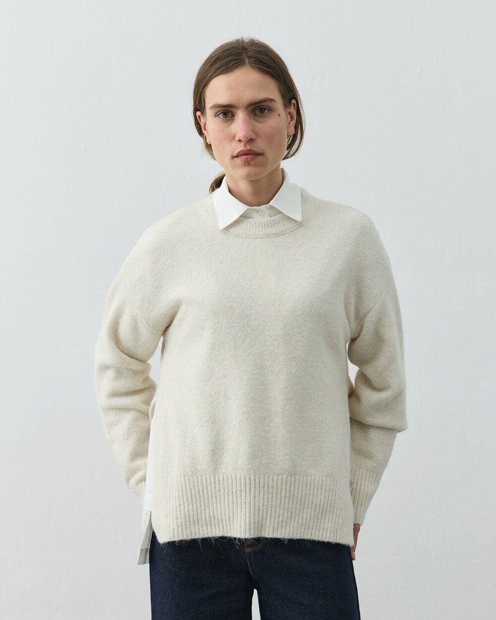 Yırtmaçlı Kazak Krem - Aybikestil