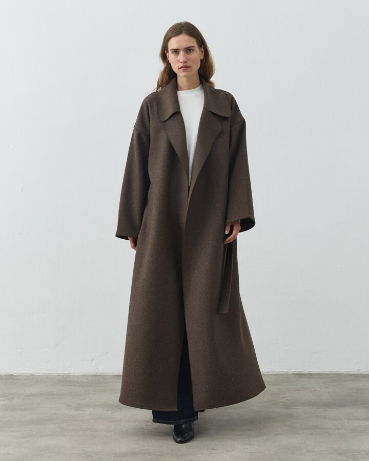 Yün Oversize Yırtmaçlı Kruvaze Kaban Acı Kahve - Aybikestil (1)