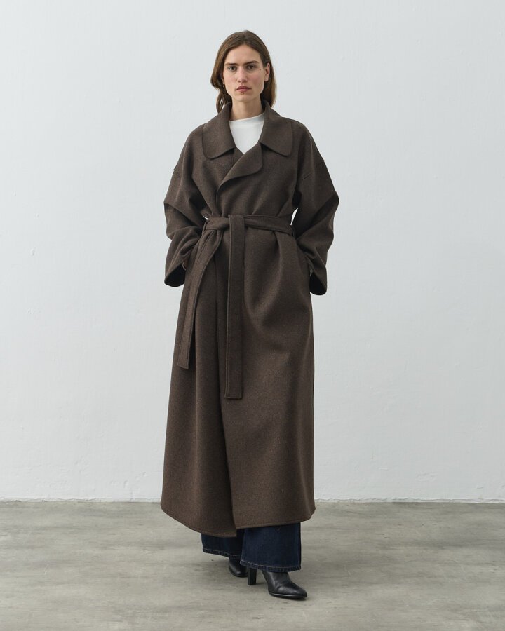 Yün Oversize Yırtmaçlı Kruvaze Kaban Acı Kahve - Aybikestil