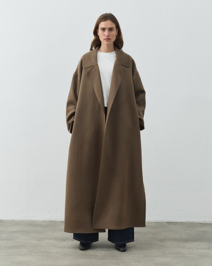 Yün Oversize Yırtmaçlı Kruvaze Kaban Camel - Aybikestil (1)