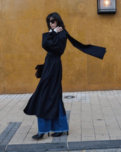 Yün Seyyar Atkılı Uzun Massi Kaban Lacivert - Aybikestil