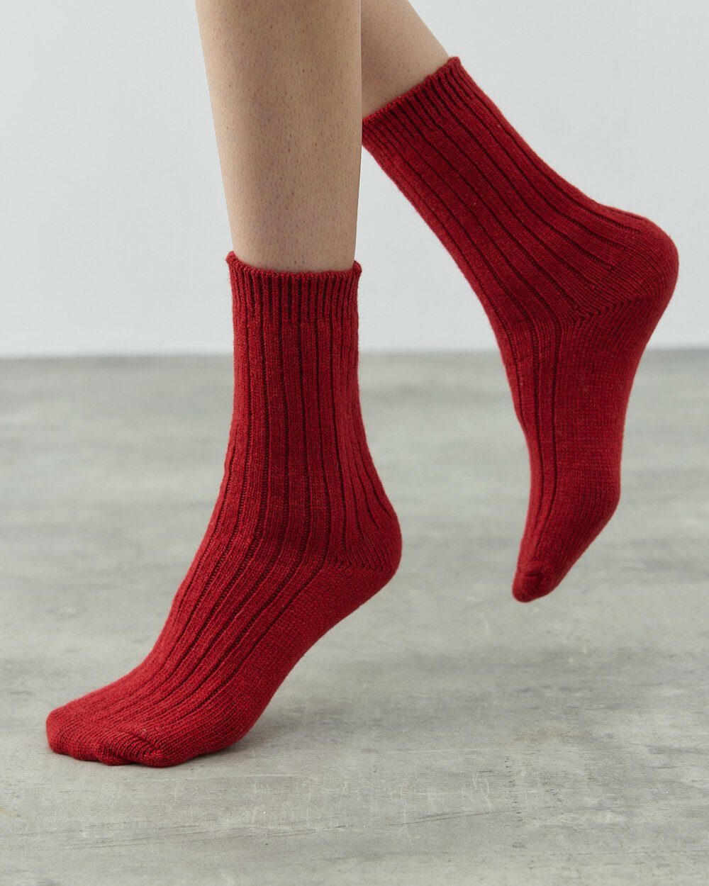 Yünlü Kaşmir Fitilli Çorap Kırmızı - 