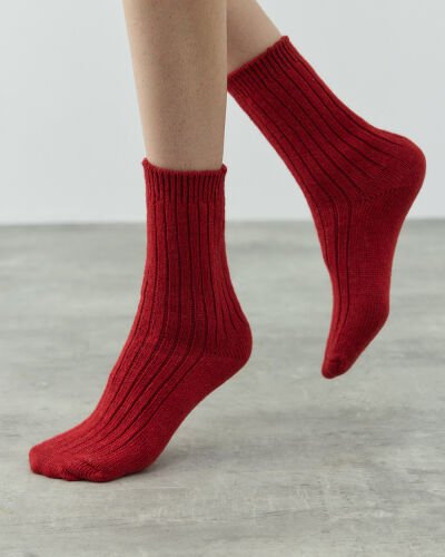 Yünlü Kaşmir Fitilli Çorap Kırmızı 