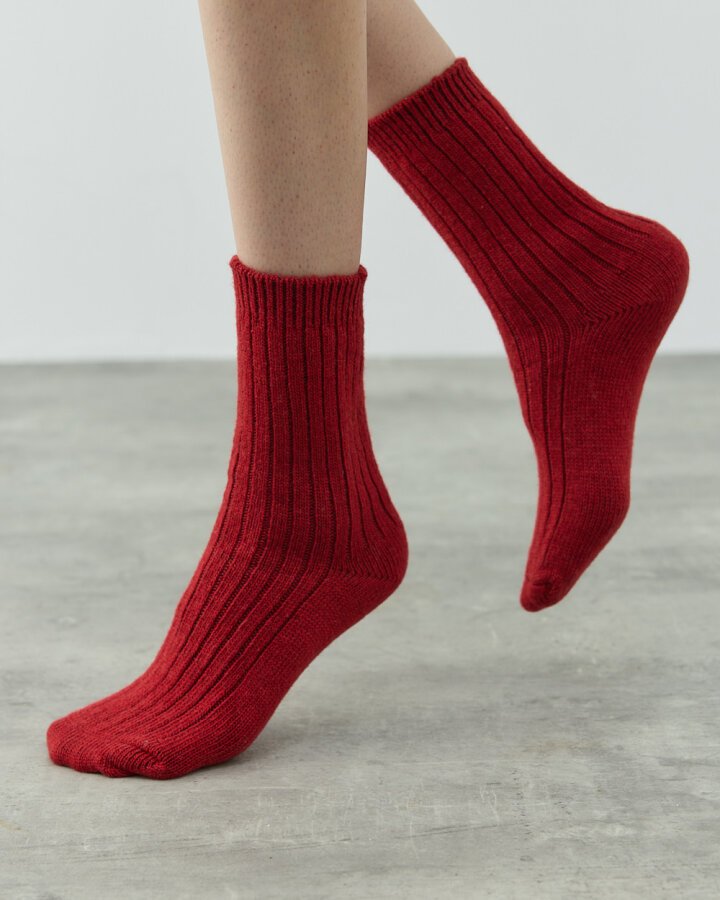 Yünlü Kaşmir Fitilli Çorap Kırmızı - 